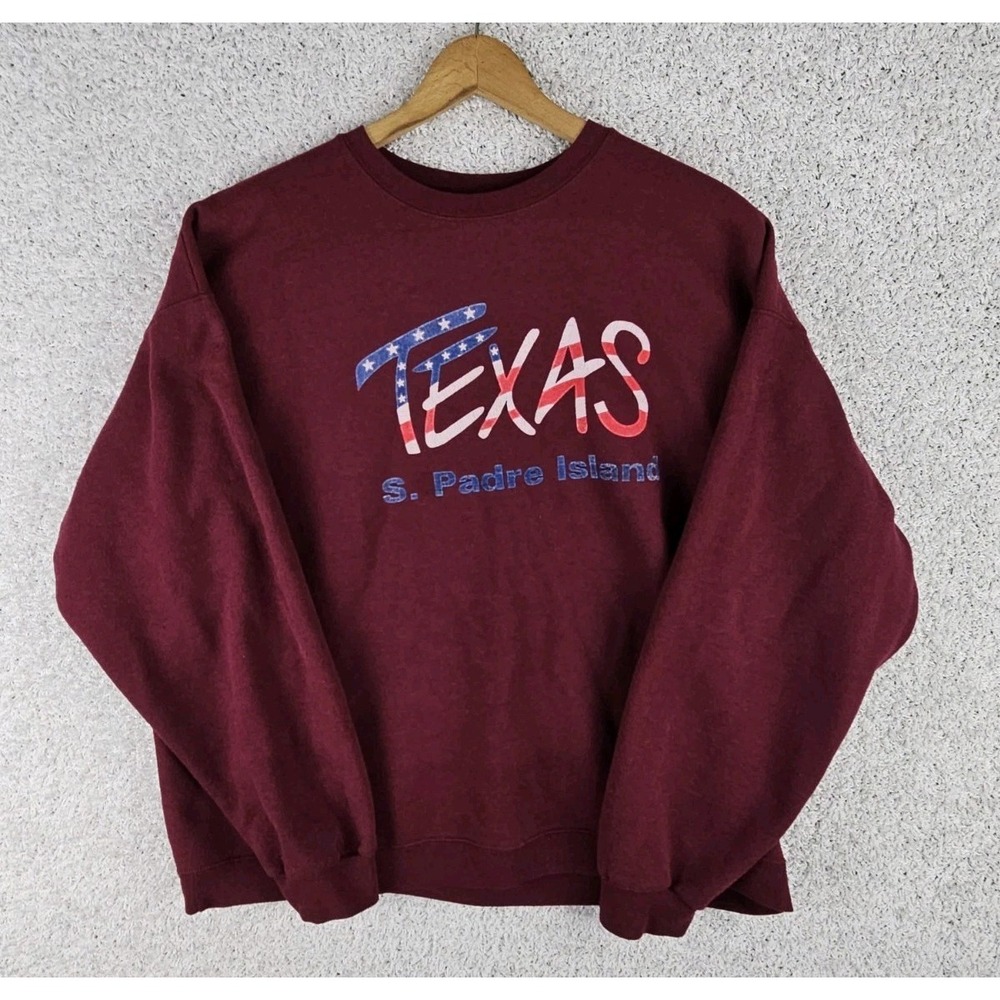Vintage 90s Hanes Texas S. Padre Island Sweatshirt Mens XL Burgundy Crew Baggy